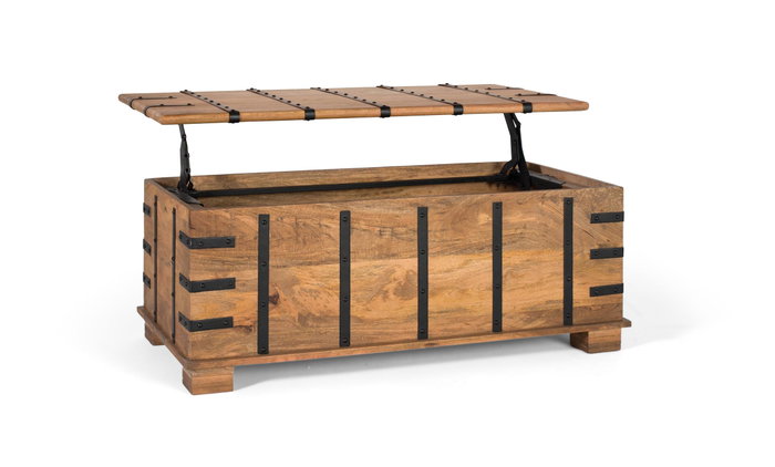 GINER Y COLOMER Mesa baúl de madera de mango con acabado natural y hierro